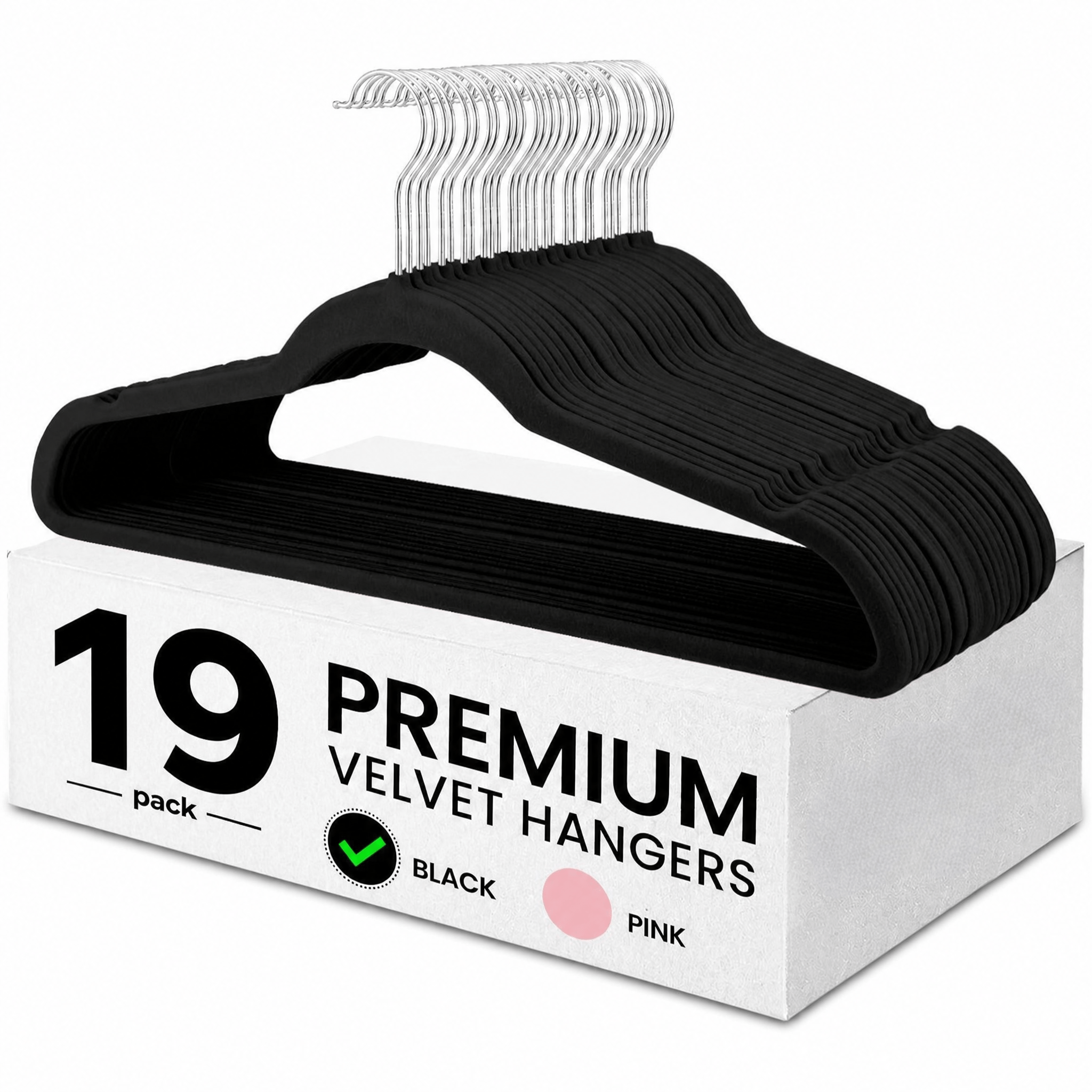 Image of 19pcs Of Non-slip Velvet Clothes Hangers With Hooks | Space-, Extra Wide Hangers For Suits, Dresses & Trousers | Deformation-free With Heavy Clothing