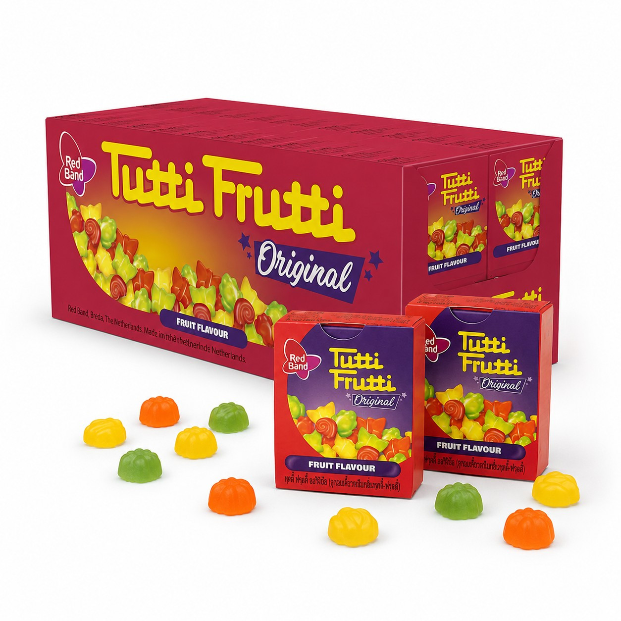 Image of Red Band Tutti Frutti - Fruit Gum Mix In The Mini Box - Colorful Chewing Fun For Children's Birthday Parties & Giveaways - 48 X 15g Boxes (720g Multipack)