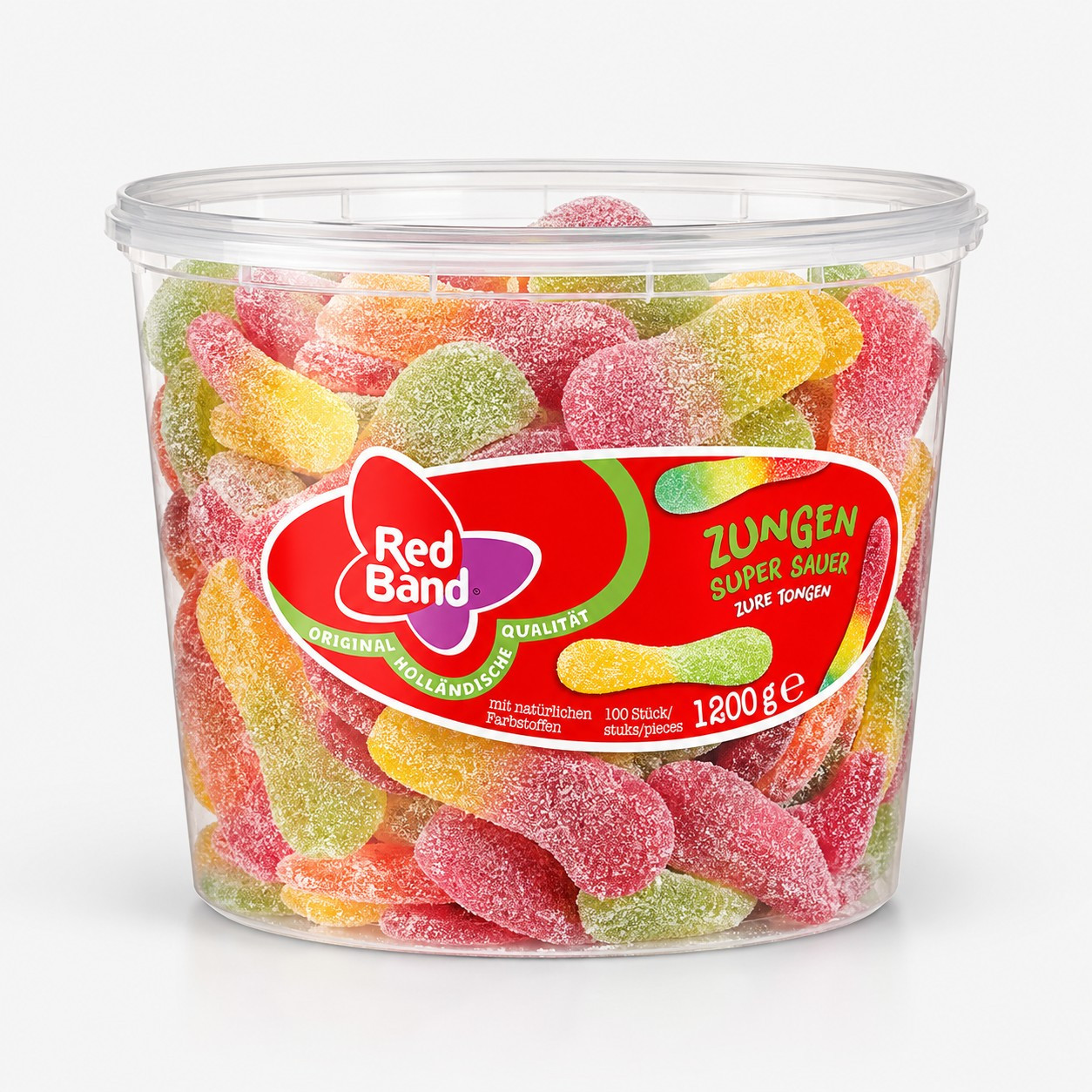 Red Band Tongues Super Sour – Sour Fruit Gum – Fizzy & Refreshing – 1.2 Kg Storage Tin
