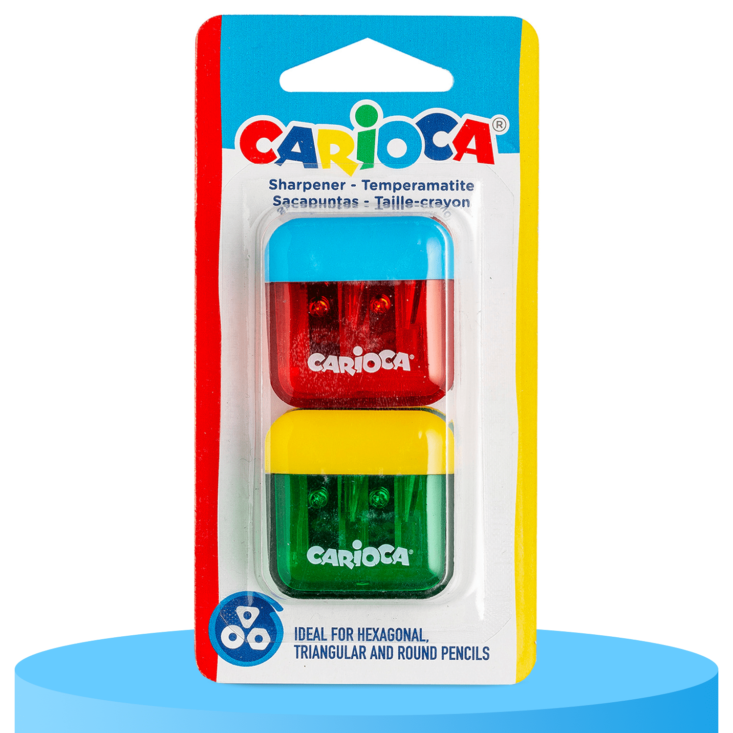 TEMU CARIOCA Pack 2 Sacapuntas de 2 Orificios con Depósito, Tapón de Seguridad, Colores Aleatorios