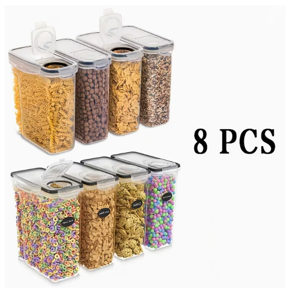 8pcs Set With 4-liter Storage Containers With Lids – Airtight, Stackable Plastic Boxes For Kitchen, Pantry, Refrigerator, Flour, Sugar, Noodles, And Pet Food