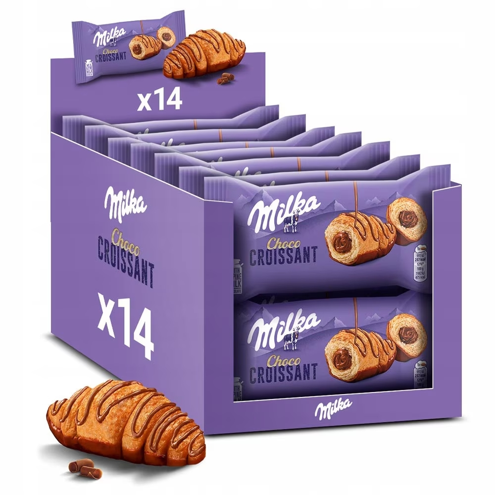 Image of Milka Croissant Chocolate With Vanilla Or Chocolate Cream Filling - Coated With Milk Chocolate From The Alps, Pack Of 14 X 50g