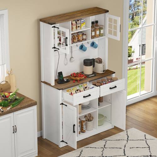buffet à bar à , de rangement blanche, design de bar à café avec porte de , 2 grands tiroirs et étagères réglables, de rangement , cuisine et salon