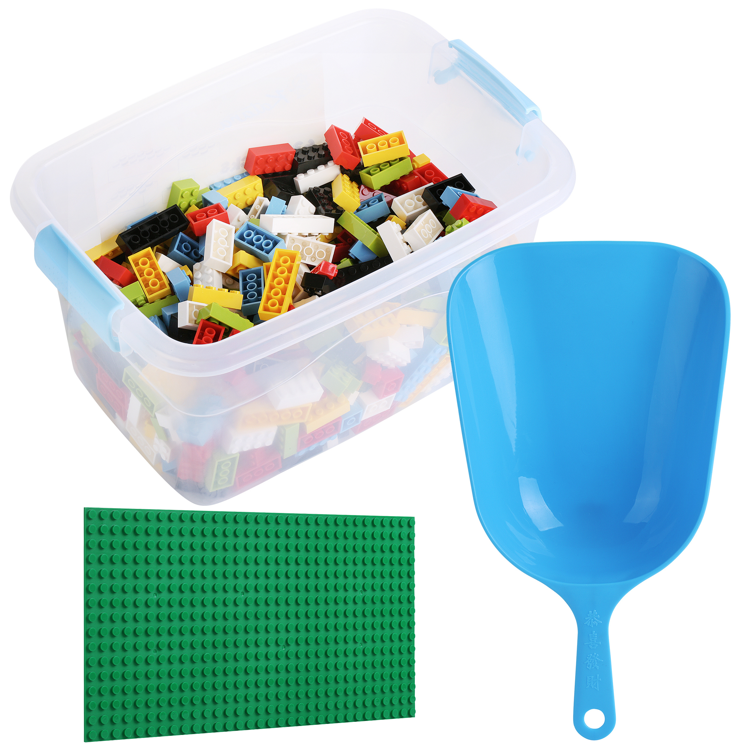 Image of Clamp Building Blocks Box Set With 636 Bricks + Shovel + Plate + Box, Construction Building Blocks, 100% Compatible With , Mixed Colors, For Boys And Girls, Building Plate Set