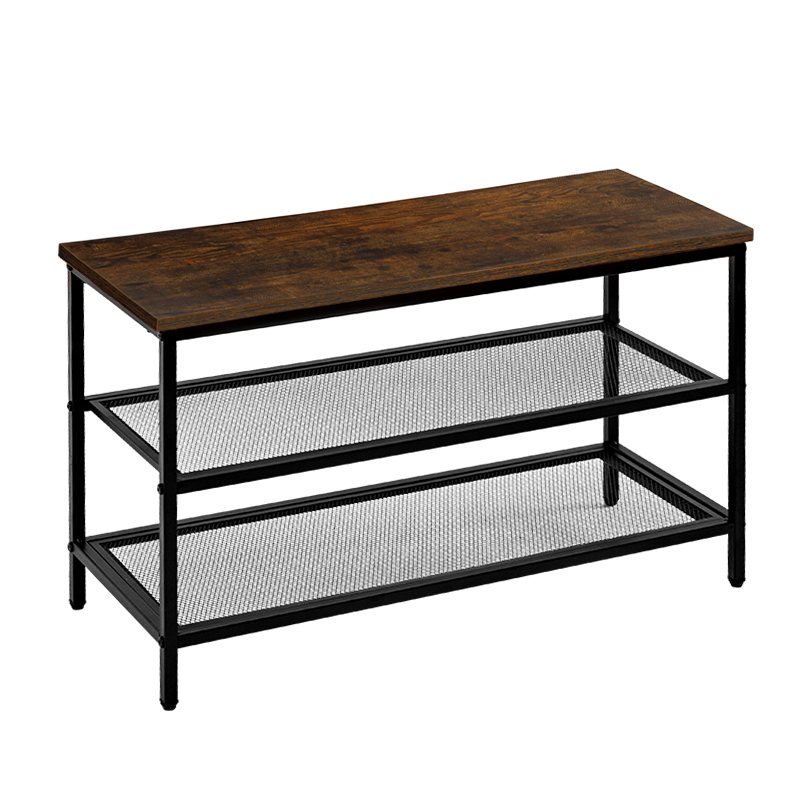 Image of Two-tier Shoe Rack And Storage Shelf, Shoe Bench, 73 X 30 X , Ideal For And Living Rooms, Metal Structure, Industrial Style, -black Finish