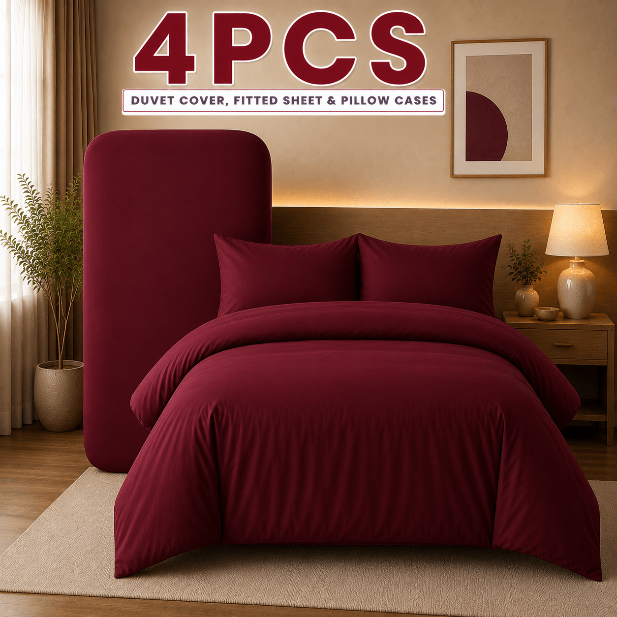 TEMU Solid -piece Duvet Set- Includes 1 Duvet Cover With Pillowcasse And 26cm Sheet- 2-days Fast Delivery- Uk Local Warehouse- Back To School Deal