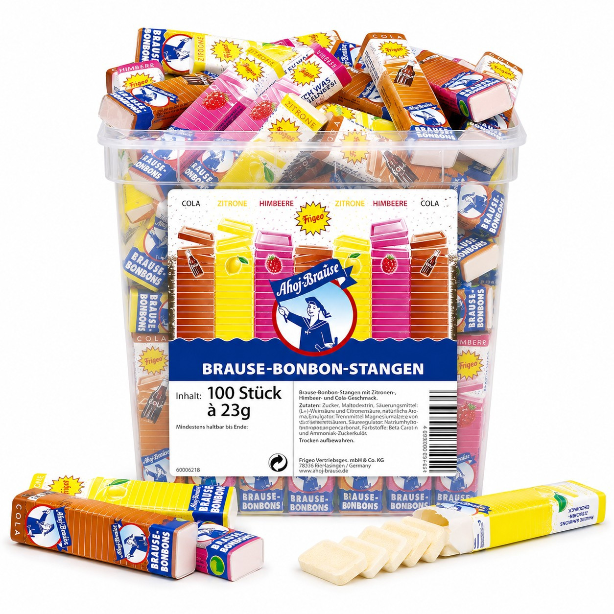Image of Fridge Ahoj-brause Bonbons-sticks – Fizzy Brause Fun – Fruity Sweetness For Party & Kiosk – 100pcs In 2.3 Kg Storage Bucket
