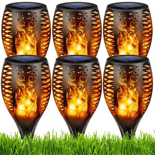 lampa solarna do ogrodu zestaw 8 sztuk lamp pochodni ogrodowa efekt płomienia wbijana czarna ozdobna automatyczna z czujnikiem zmierzchu dekoracja ścieżki chodnika tarasu zewnętrzna ciepłe światło 50cm wysokość długi czas świecenia do 8h zestaw 8 sztuk prezent na dzień mamy dzień kobiet na święta