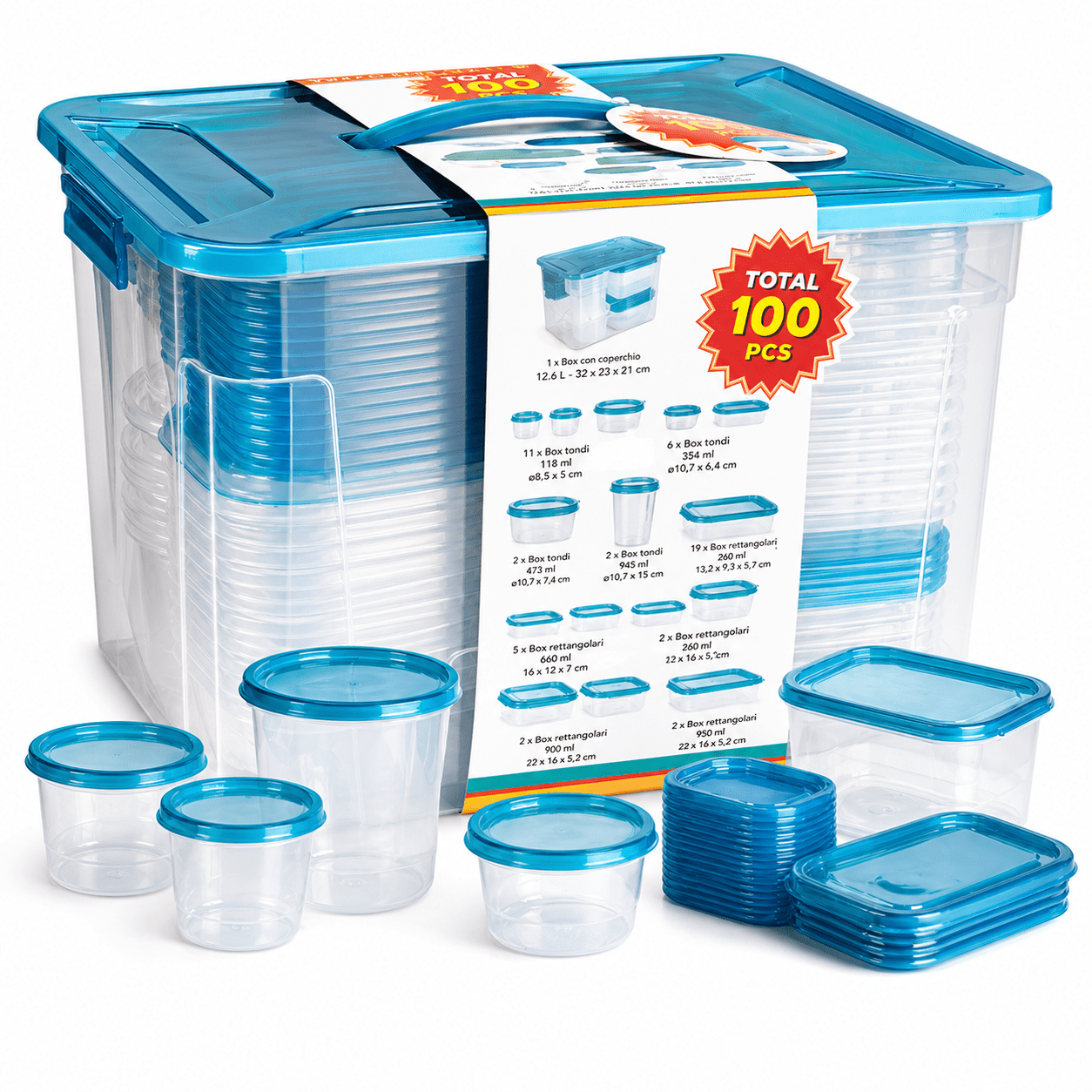 Plastic Containers With Lids 100pcs – 50 Containers + 50 Lids – Bpa Free – Microwave, Freezer And Dishwasher – Assorted Sizes For Kitchen