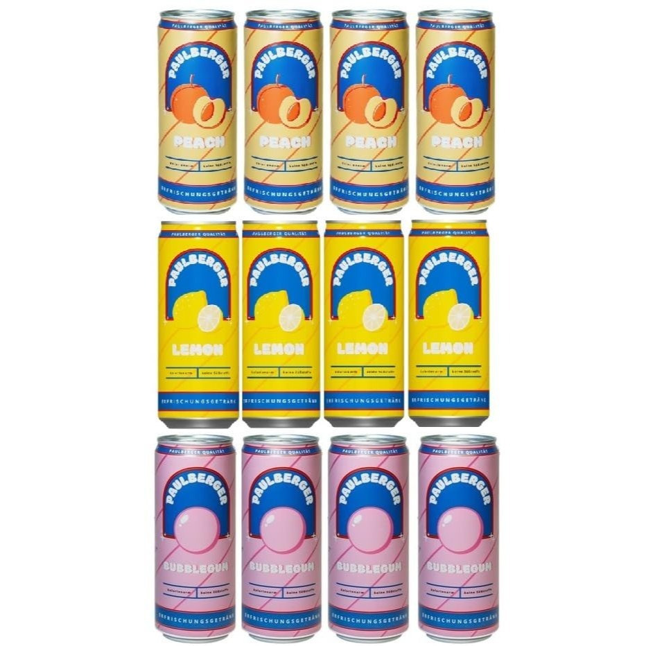 Image of 12-pack Paulberger Mix Of 3 Varieties (4x Lemon, 4x Bubble Gum, 4x Peach) Including Disposable Deposit Soft Drink