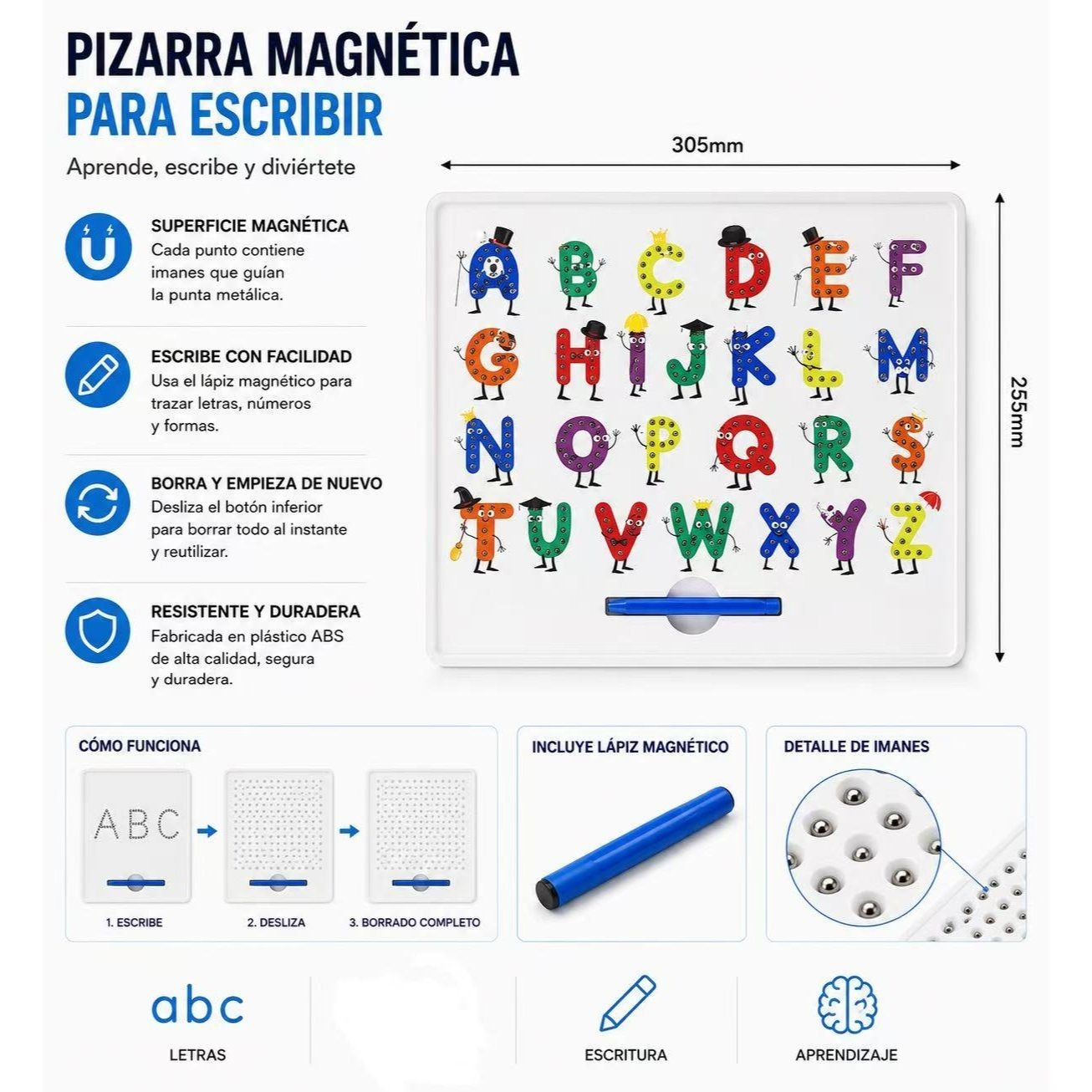 TEMU Pizarra magnética para escribir 30.5 x 25.5 cm incluido Lápiz magnética mayúscula con color