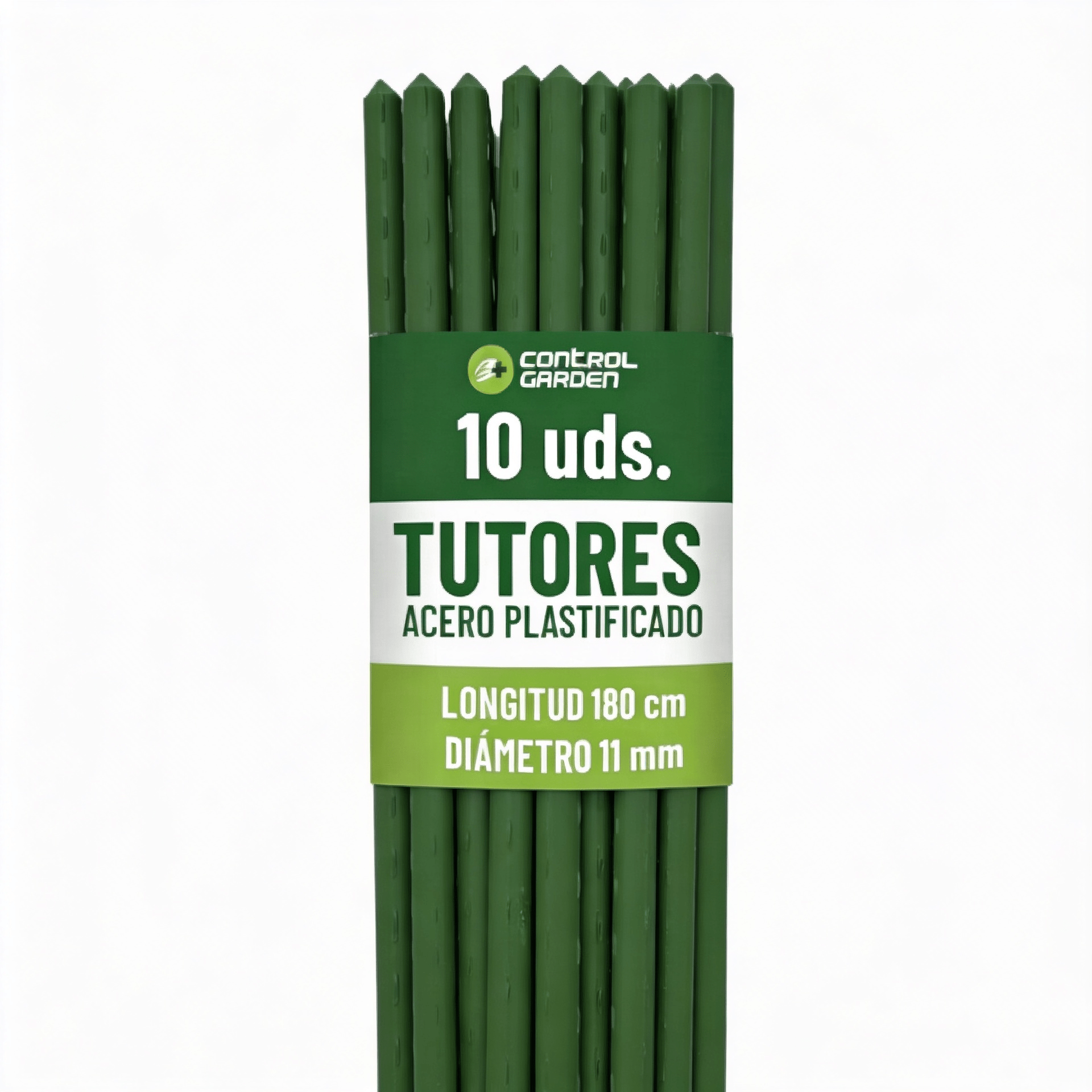 TEMU CONTROL GARDEN Pack 10 Tutores de Acero Plastificado para Plantas 180 cm Ø 11 mm | Varillas Crecimiento Plantas | Soporte Interior y Exterior