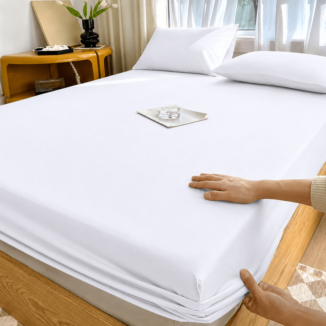 TEMU 1pc Extra Deep Fitted Sheet, Solid -quality Fitted Sheet, Ultra Soft & Breathable, Brushed Microfiber Sheet, Elastic Corners, Machine Washable,