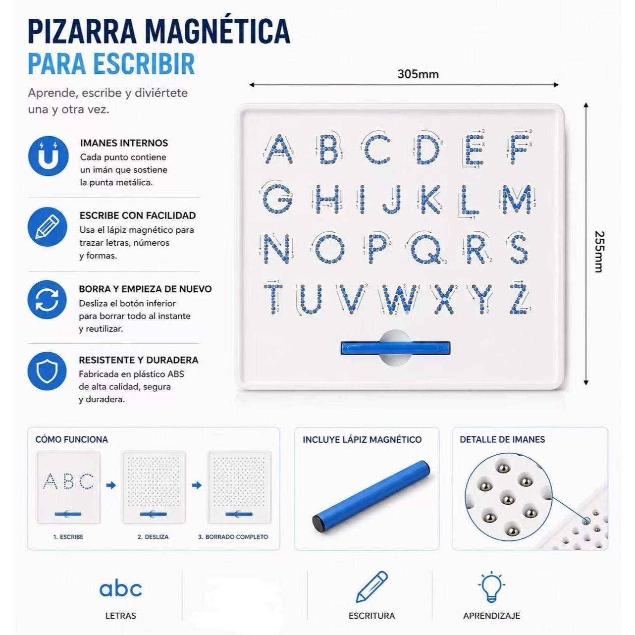 TEMU Pizarra magnética para escribir 30.5 x 25.5 cm incluido Lápiz magnética mayúscula o minúscula