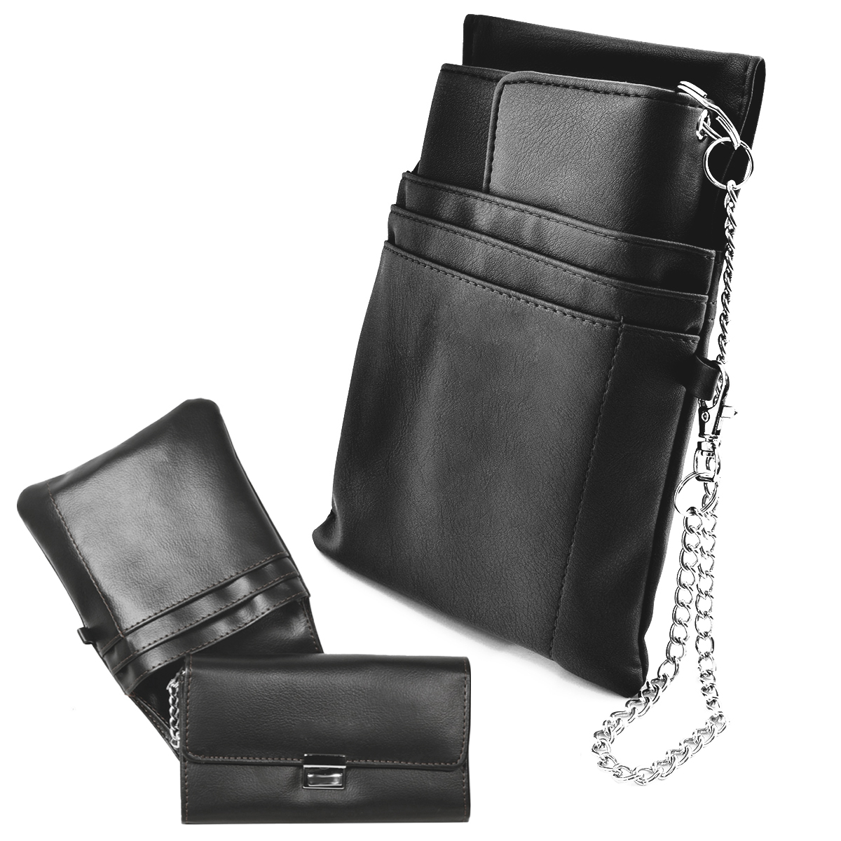 2-in-1 Waiter/taxi Coin Purse With Storage Case, Card Slots, And Chain - Black