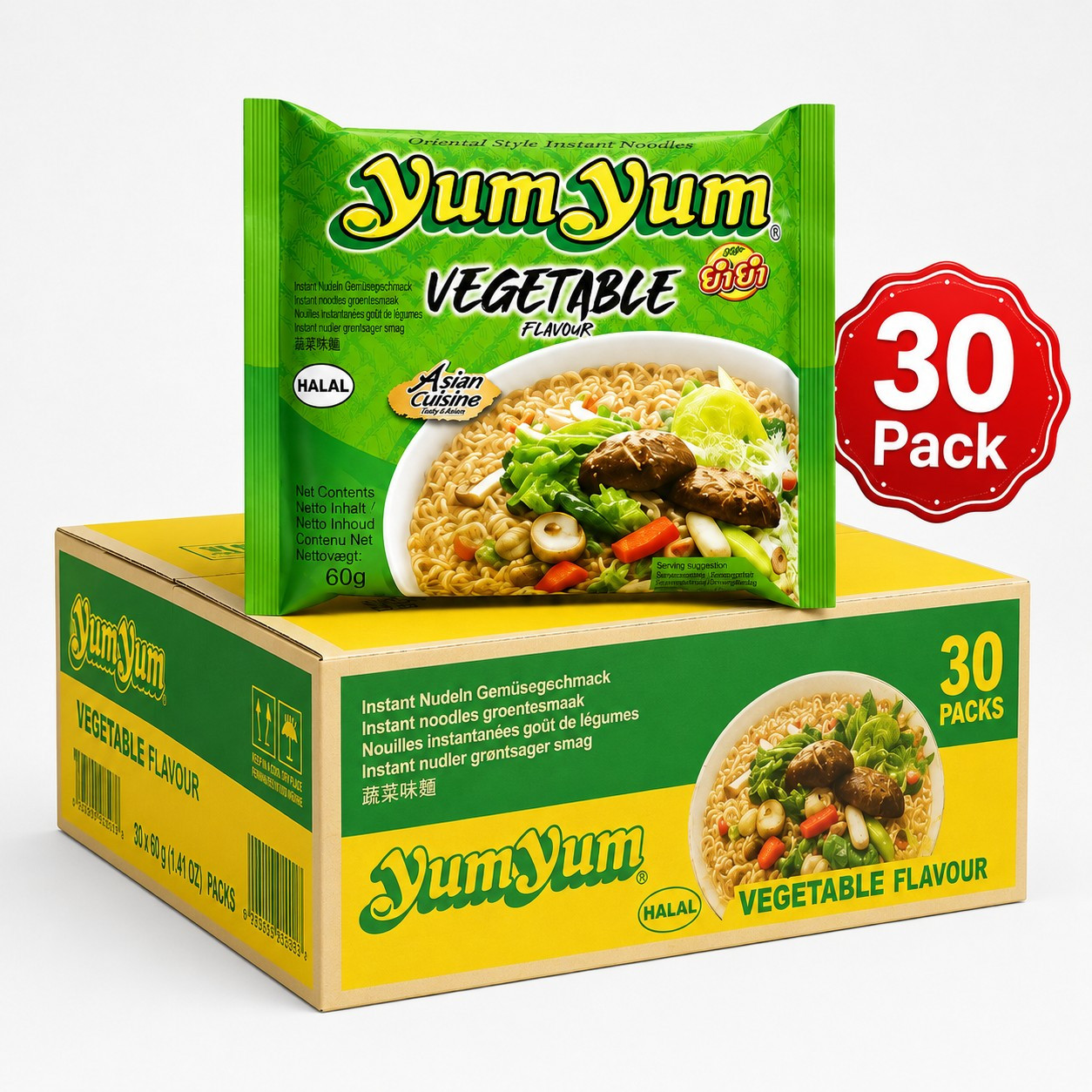 Image of Yumyum Instant Noodles Vegetable – Hearty Asian Noodle Soup – Spicy Snack & Vegetarian – 30 X 60g