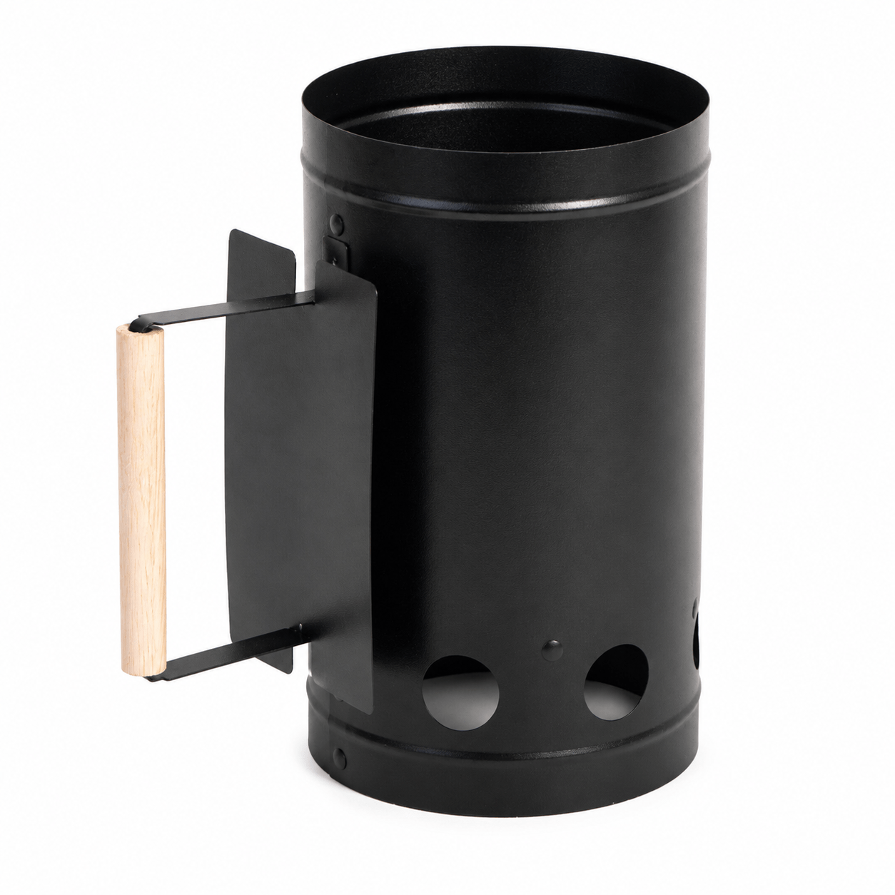Chimney Starter - Ø 16 X H 27.5 Cm Or Ø 19.5 X H 30.5 Cm - Steel Color, -coated Metal With Wooden Handle - Quickly Ignites Charcoal, Ideal For All Charcoal Grills