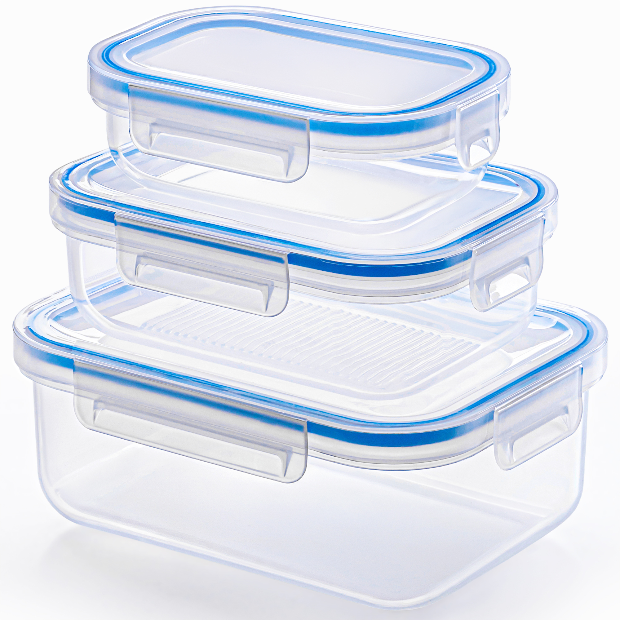 Image of Food Storage Organizer Containers With Lids, 3-piece Set, 600ml/1l/2l, Meal Prep Boxes, Kitchen Organizer, Stackable, Airtight, Bpa-free