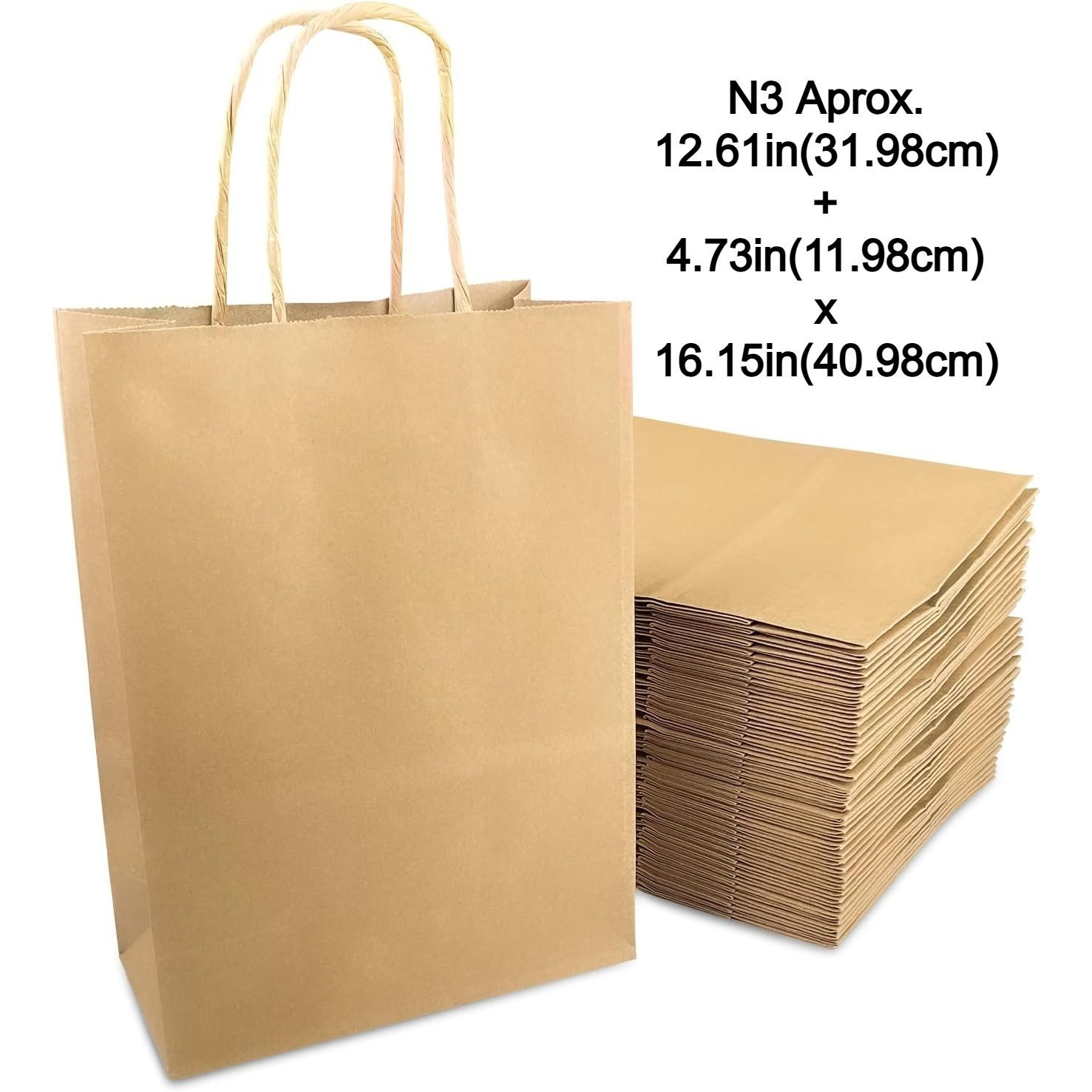 TEMU Bolsas de Papel Marrón con Rizadas, Tamaño Grande con Lateral, Papel Resistente , Ideales para Tiendas, Packaging y Uso Comercial