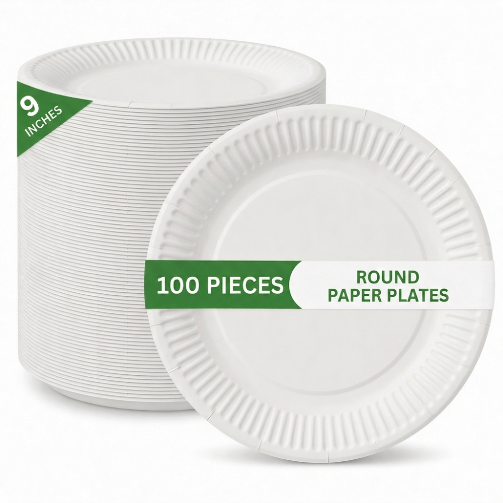 TEMU 9 Inch Paper Plates 100pcs | Premium, Durable & Convenient White Disposable Plates | For Parties, Catering, Picnics, Bbqs & Everyday Dining
