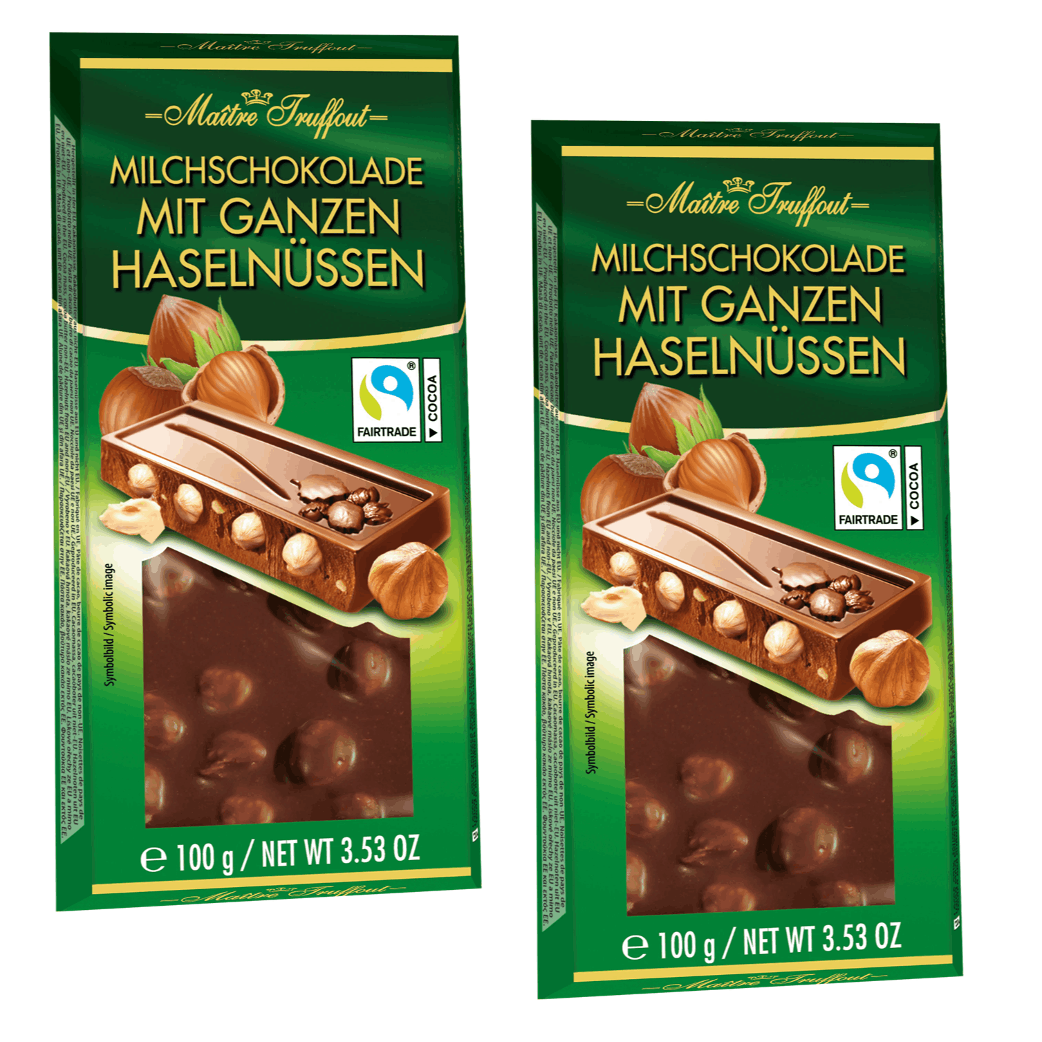 Maître Truffout Milk Chocolate With Whole Hazelnuts 2x100g
