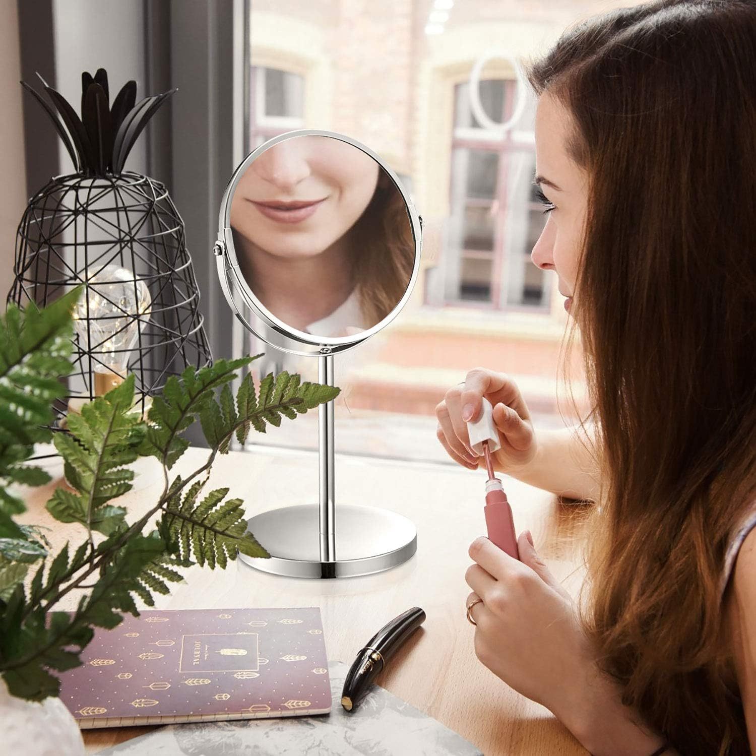 Double-Sided Freestanding Chrome Magnifying Table Top Shaving Mirror