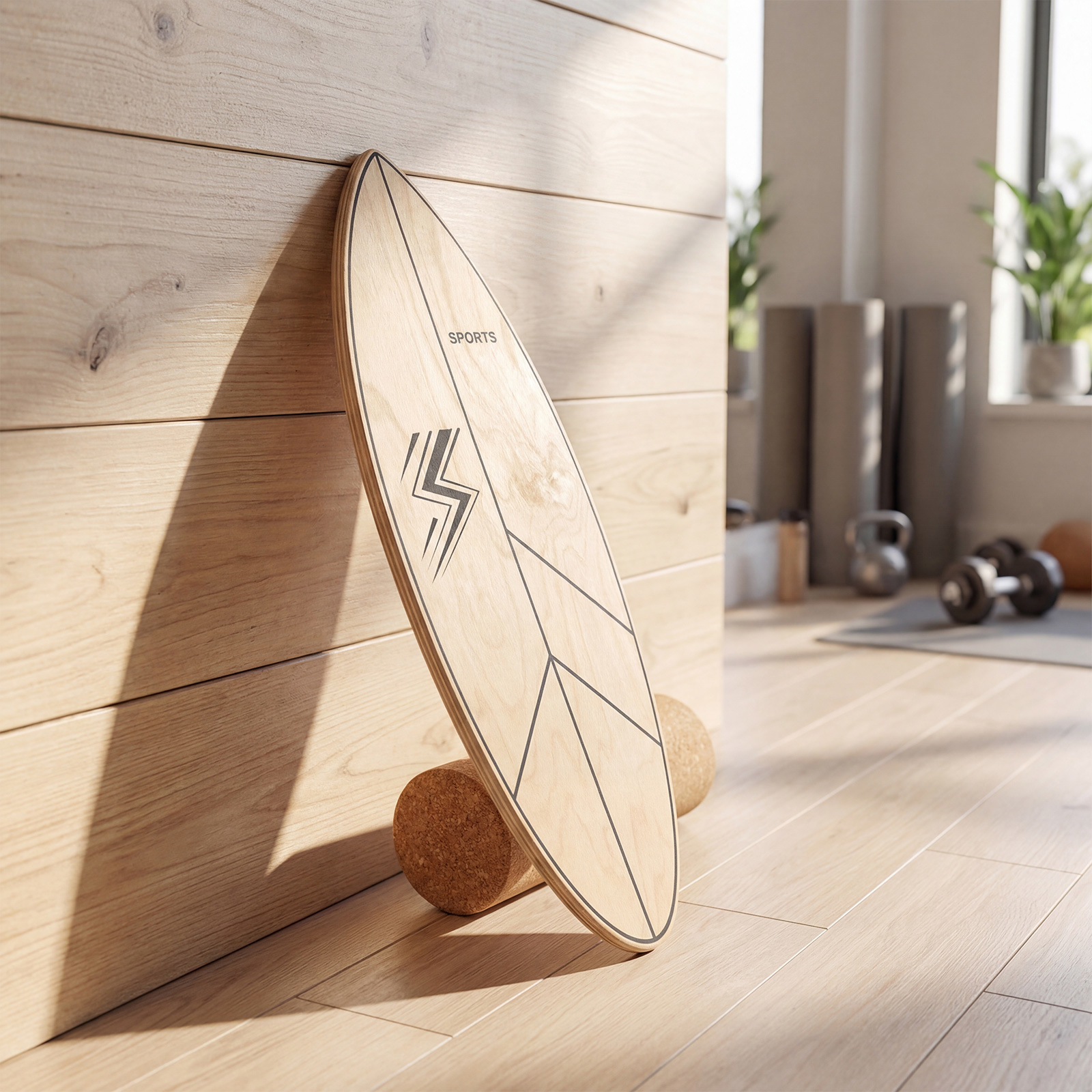 Image of Balance Board Trainer With Roller, Indoor Outdoor Surfboard, Fun Workout Equipment For Balance, Wooden Wobble Board For Adults