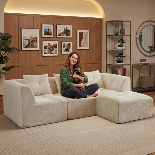 sofá de chaise longue reversible, sofá modular orientado a la izquierda o derecha, no requiere , para de , beige negro verde