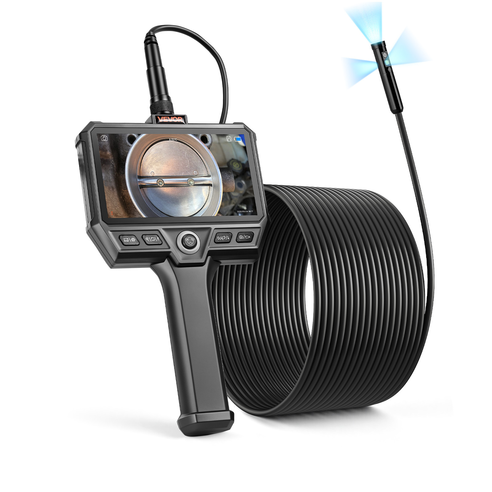 Vevor Endoscope With 32.8ft Newly Ultra-rigid Cable, Industrial Borescope With Light, 5" Hd Ips Screen, 8 + , 8x Zoom, 5000mah, Camera For Auto, Plumbing