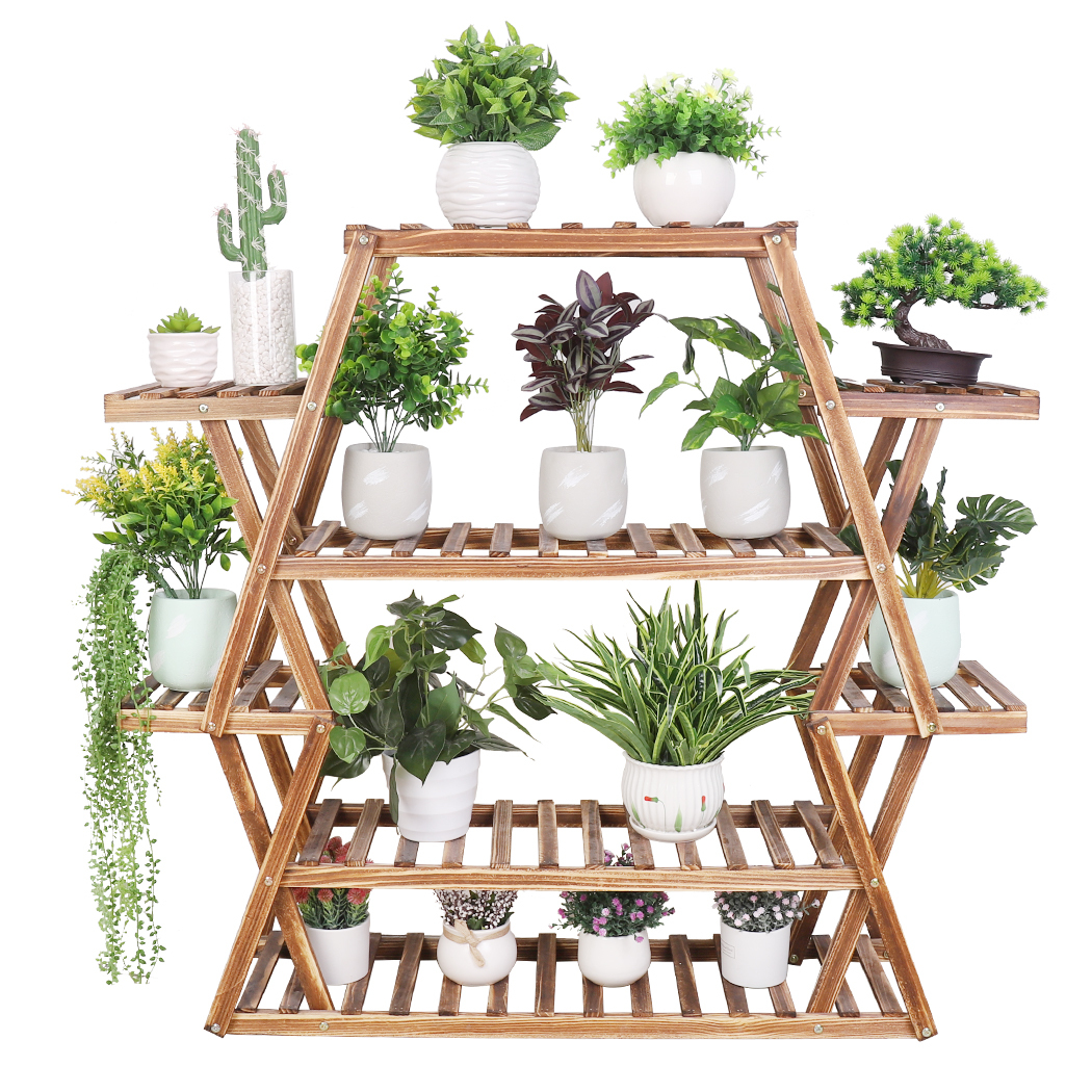 6 Tier Wood Plant Stand Indoor - Large Staircase Flower Shelf For Indoor & Outdoor, Solid Fir Wood Multi-level Display Rack For Patio Room Corner, 95 X 25 X 105cm