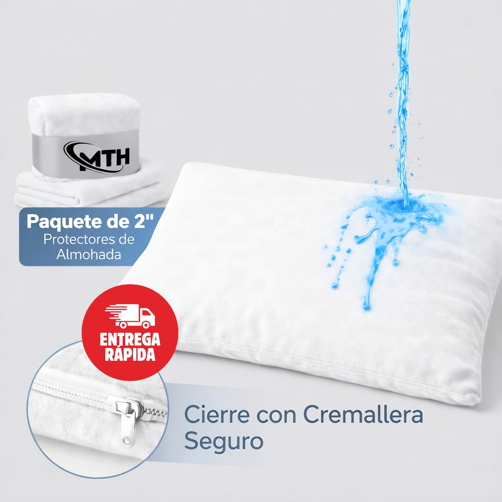 TEMU Fundas de Almohada Impermeables Pack 2 – de poliéster con Cierre de Cremallera, Transpirables y Silenciosas, 45x75 cm , Protector Almohada