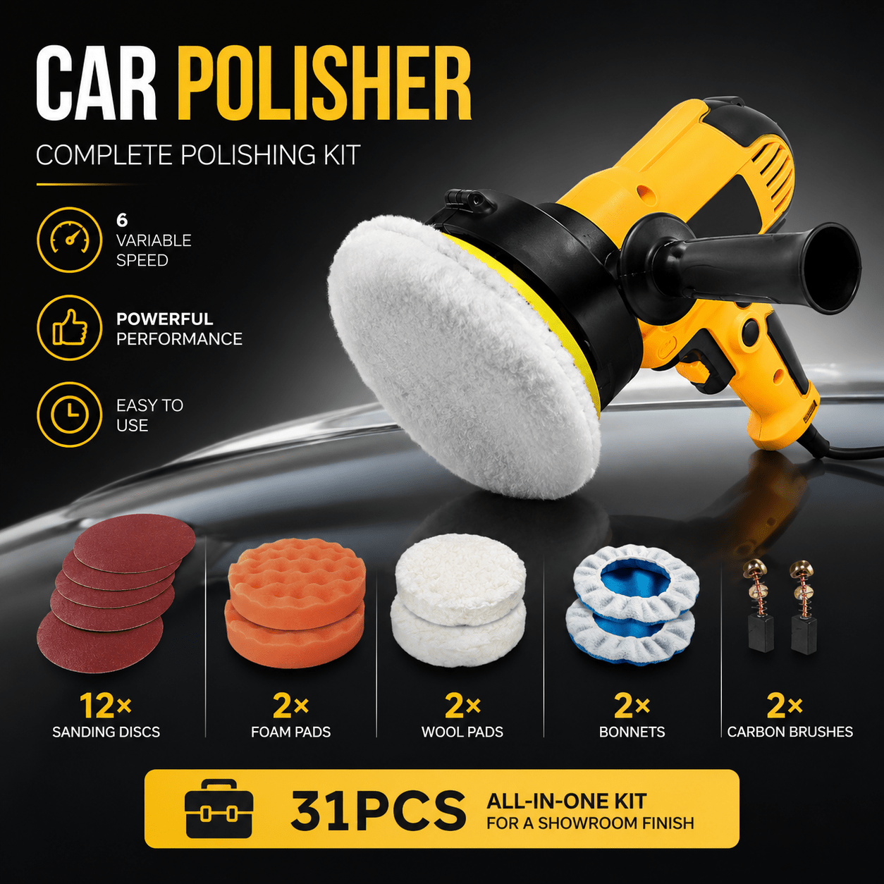 31pcs car polishing kit with sponge pads electric buffing tool for car cleaning waxing
