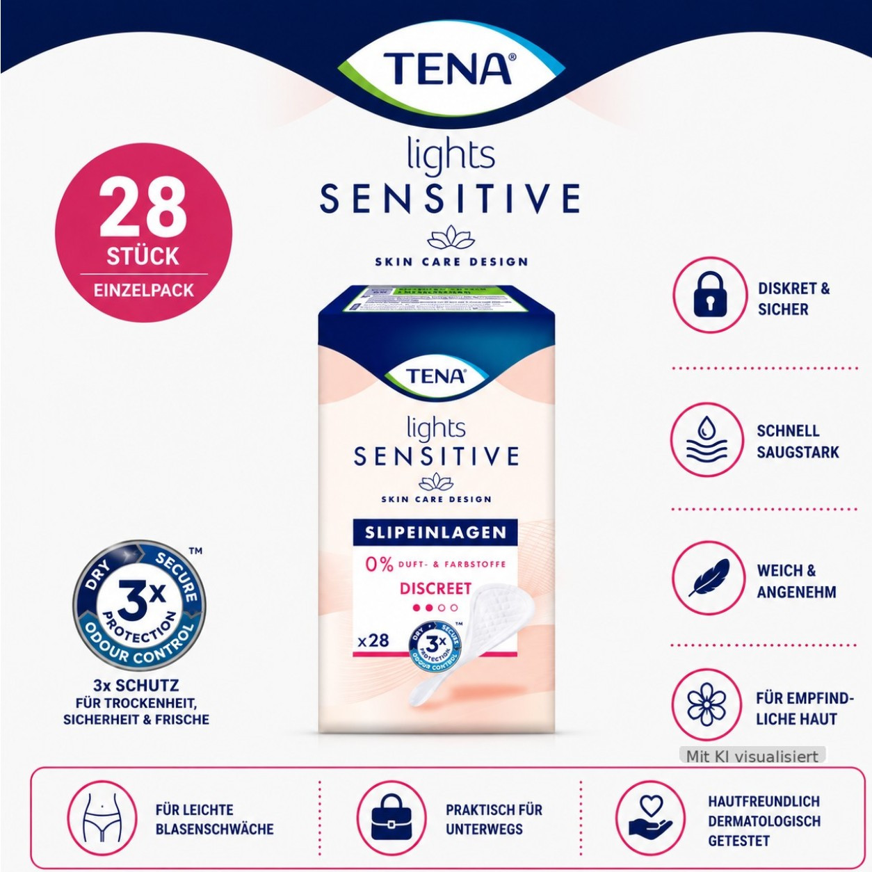 Image of Tena Lights Sliding Inlays Discreet Sensitive 28