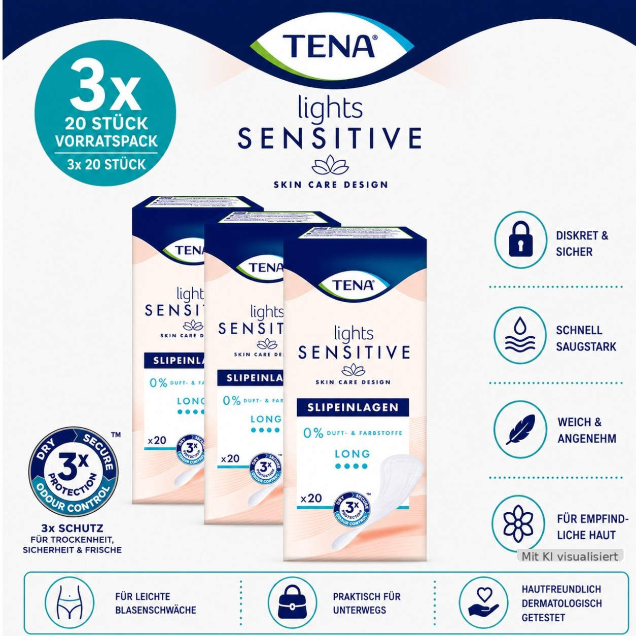 Tena Lights Sensitive Long 20 Slip-in Liners (3-pack)