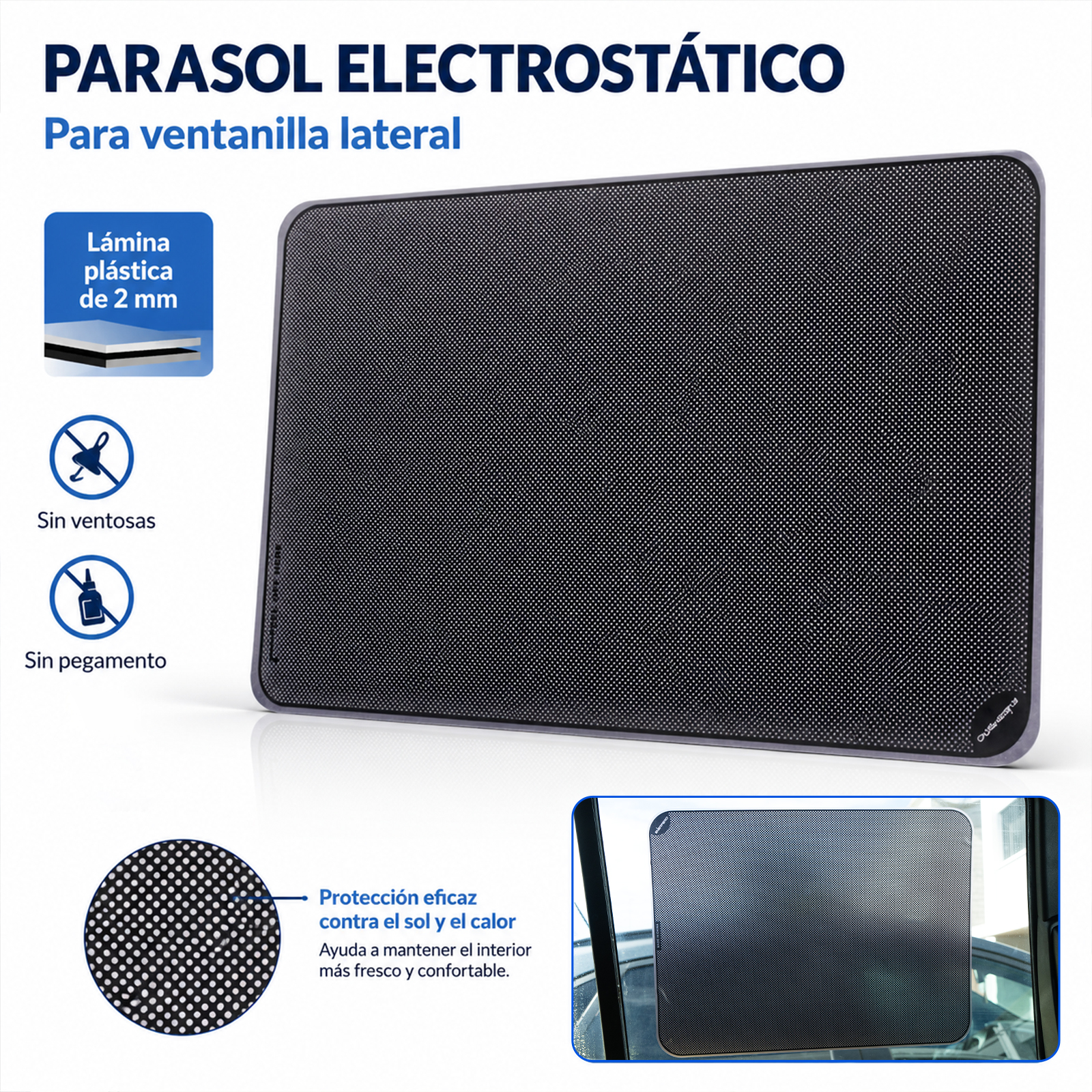 TEMU Parasol electrostático para ventanilla lateral trasera de coche, 1 , lámina PVC negra de malla, reutilizable y lavable, sin pegamento ni marcas,