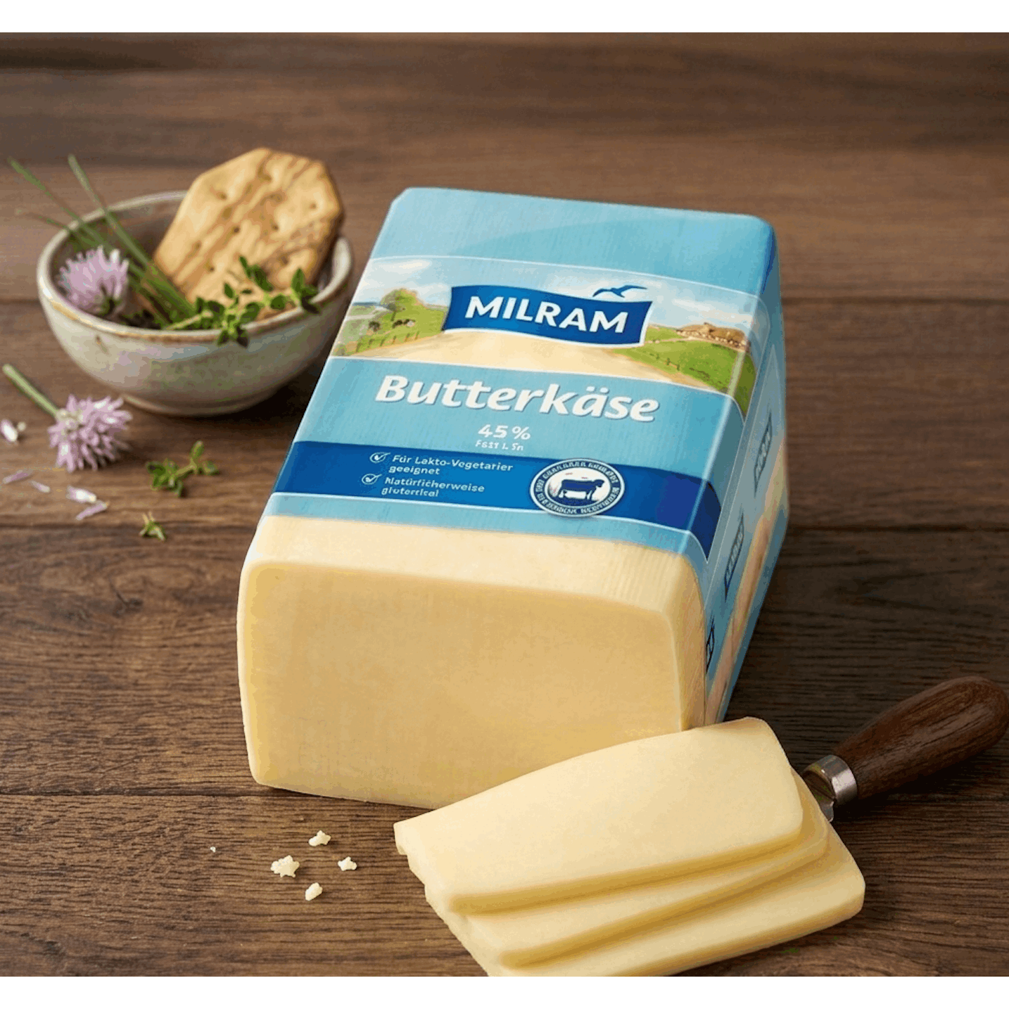 Milram Semi-hard Butter Cheese, Sliced Cheese, 45% Fat, Approx. 3 Kg Pieces