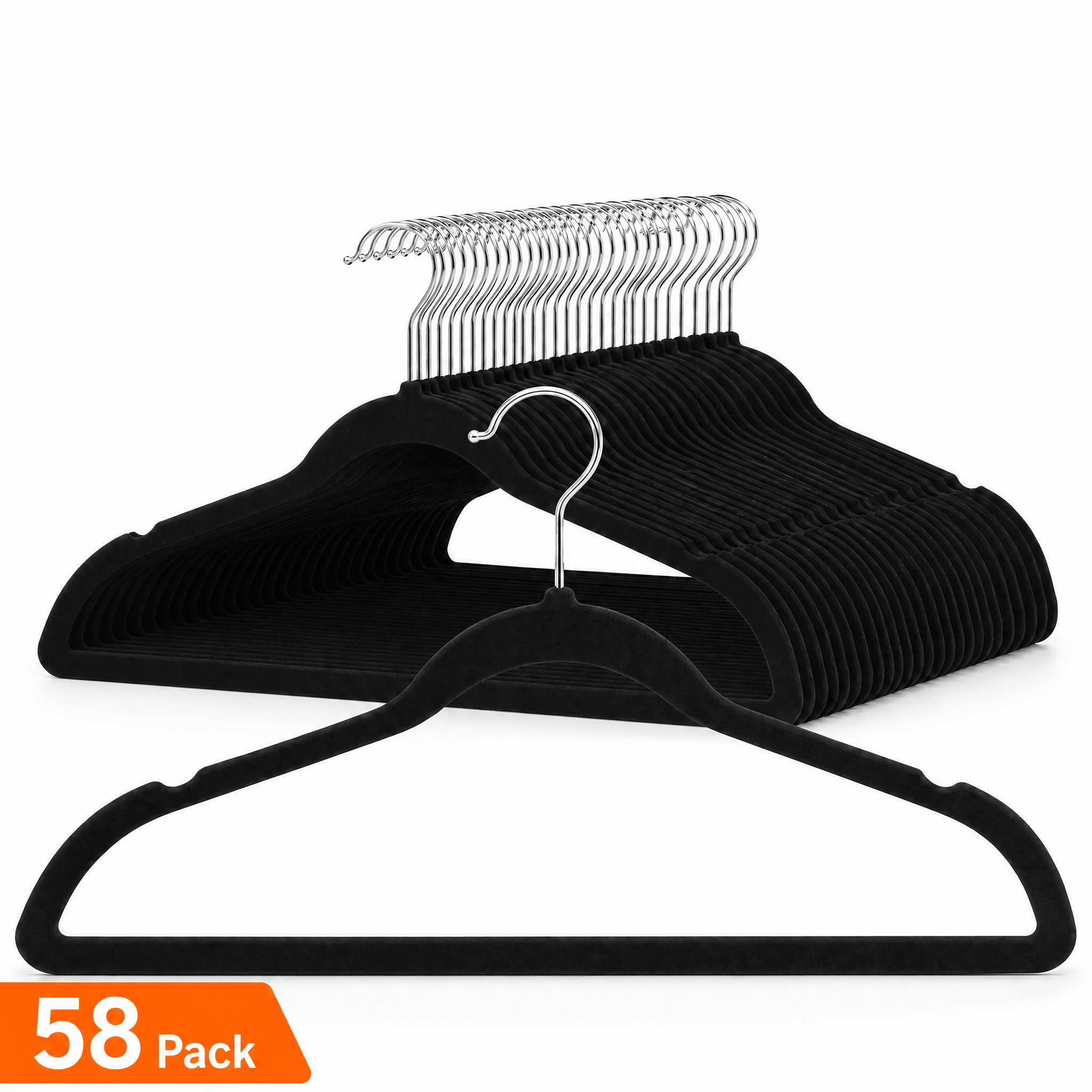 Image of Same Clothes Hangers - 58pcs Set - Non-slip Hangers For Your Wardrobe - Small Rod For Ties - Hooks Rotatable 360° - Notches In The Shoulder Area - Hangers Clothes (black)