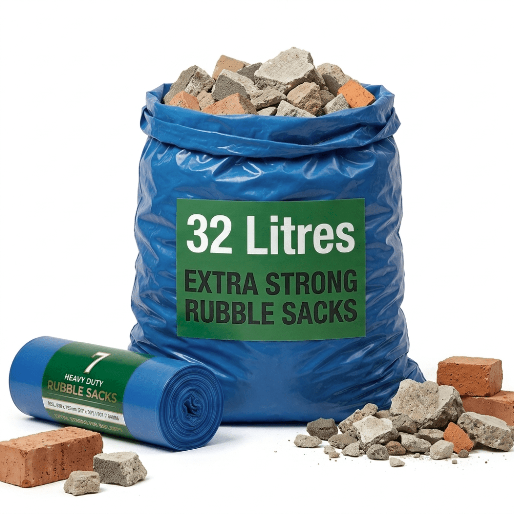 TEMU 7 Pack Heavy Duty Sacks 32l Extra Strong Plastic Bags For Construction Waste Garden Diy Renovation And Heavy Duty Waste Disposal