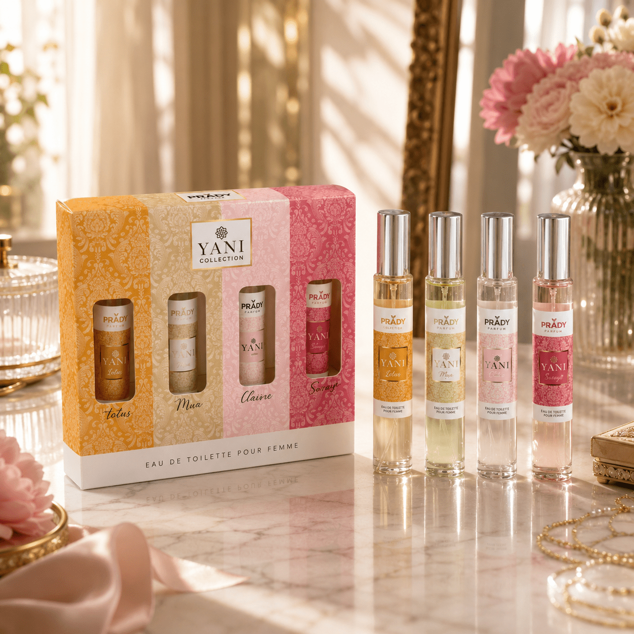 E-shop Everlyx - Yani Collection Set von , 4 Düfte (je 33 ml), süße und frische Düfte, gemischte Auswahl mit floralen und fruchtigen Noten, praktisches