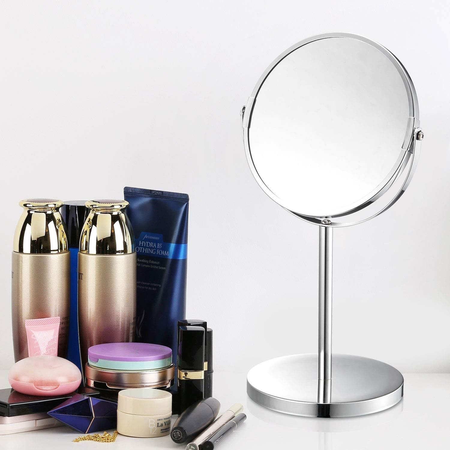 Double-Sided Freestanding Chrome Magnifying Table Top Shaving Mirror