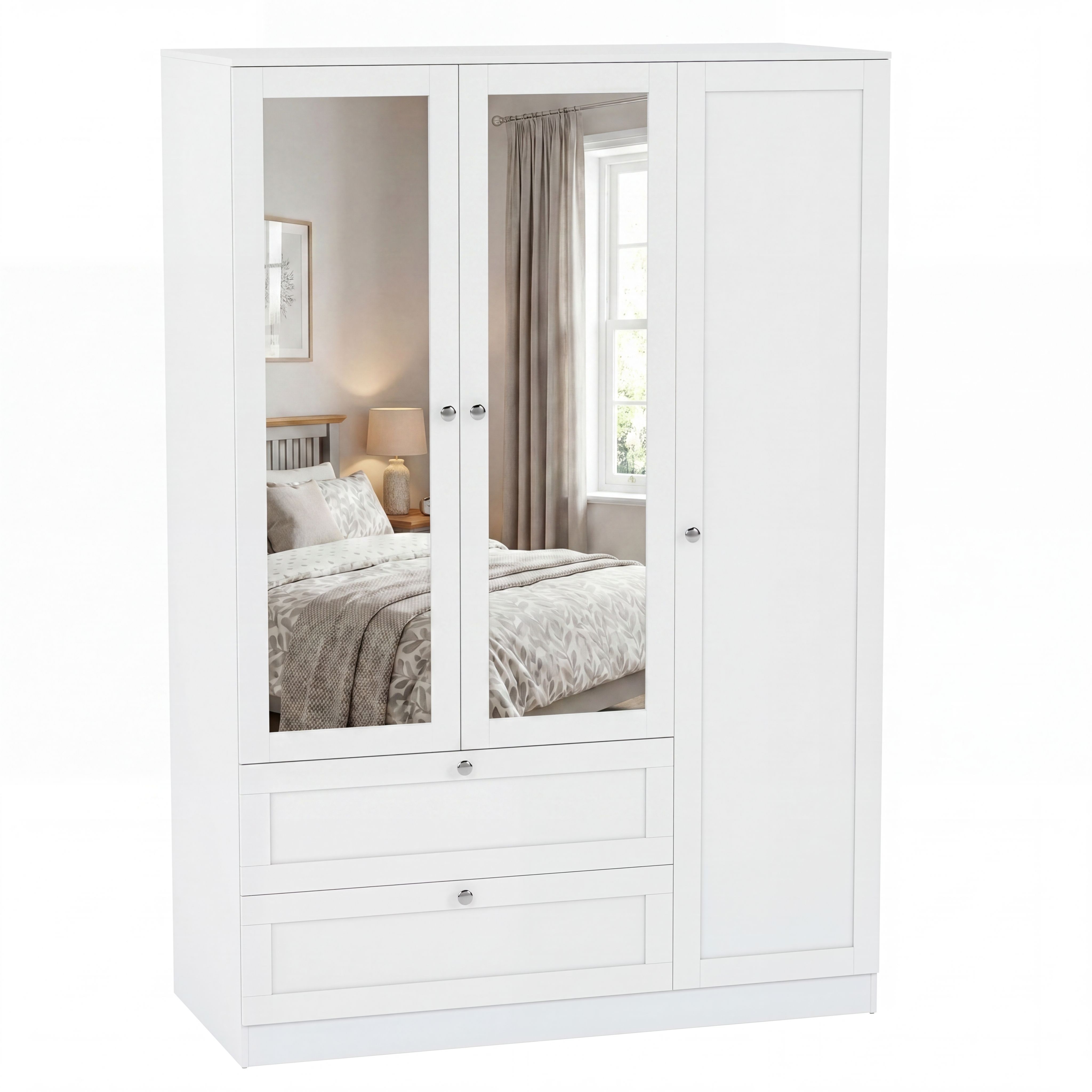 TEMU Vida Designs Altino 3 Door 2 Drawer Mirrored Wardrobe Cupboard Storage Organizer Hanging Rail Bedroom Furniture