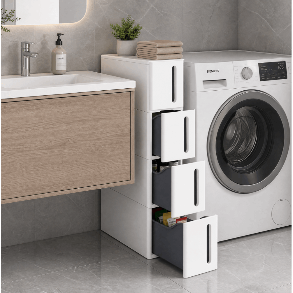 Image of Cart With 4 Drawers, Niche Shelf With Wheels, Kitchen Cabinets, Narrow, Storage Rack, Suitable For Kitchens, Bathrooms, Apartments And Offices, Extendable, Pp Plastic, 45.5 X 17.5 X 84 Cm