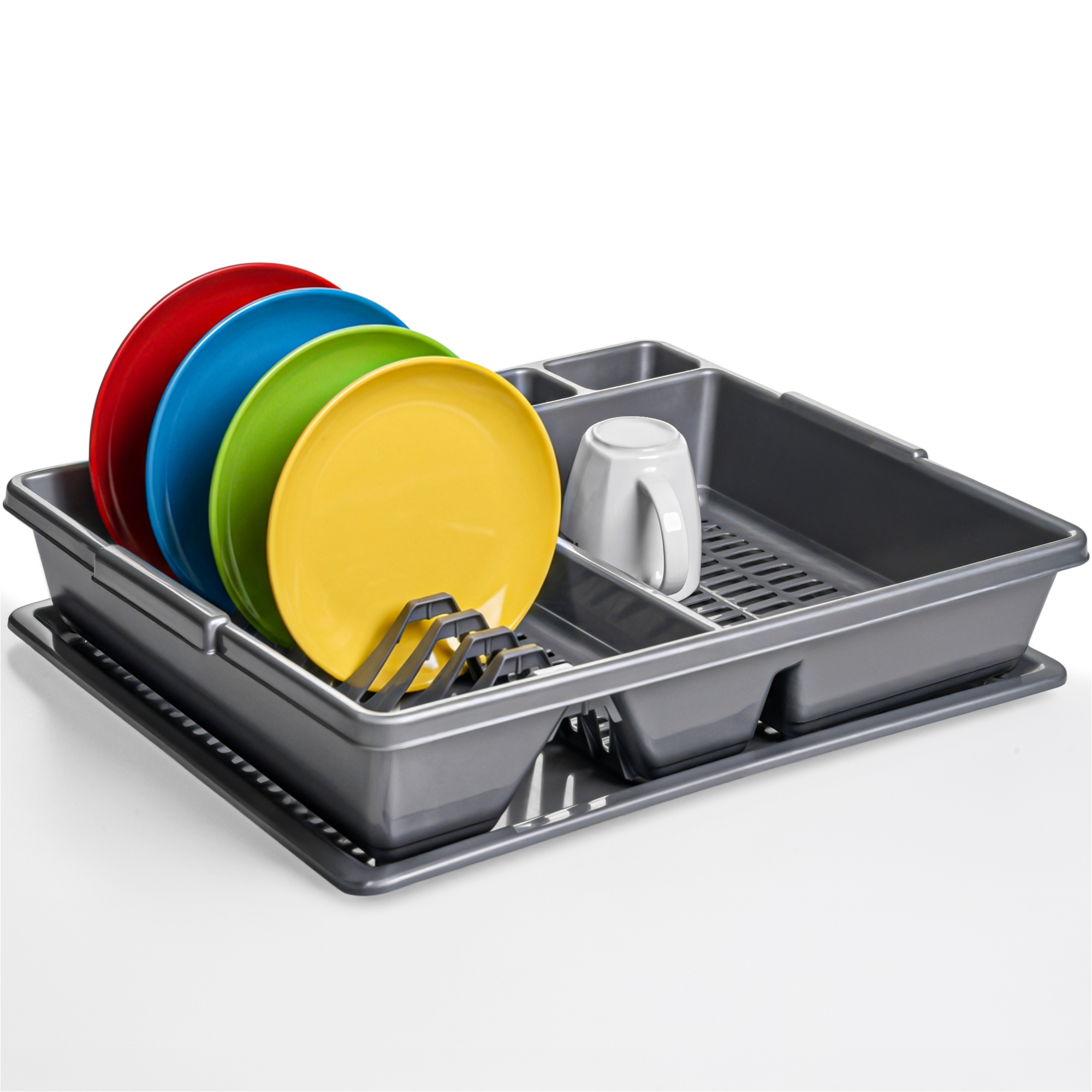 Dish Rack 2-in-1 With Drip Tray, Compact Dish Rack 44.5 X 35.5 X 9.5 Cm, For Kitchen & Camping