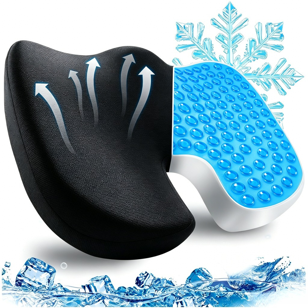Image of 1pc Of Seat Cushion For Office Chair & Car - Orthopedic Gel Seat Cushion With Lordosis Support, Cooling Seat Cushion For Chair, Ergonomic, Breathable, Perfect For Summer & Long Sitting
