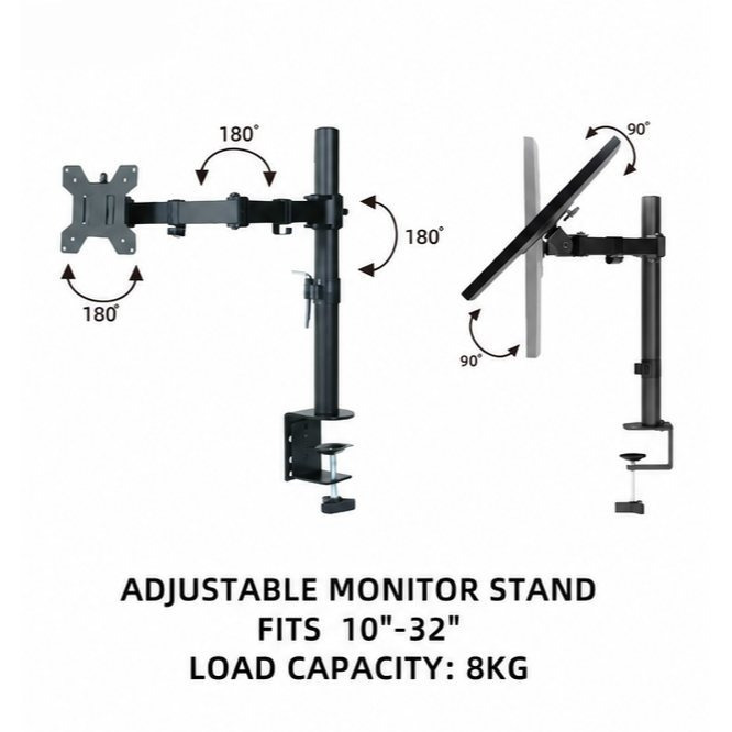 TEMU Soporte Monitor de Escritorio para Pantallas 10-32 con Inclinación ,Ajustable para Monitor de 8 kg Negro