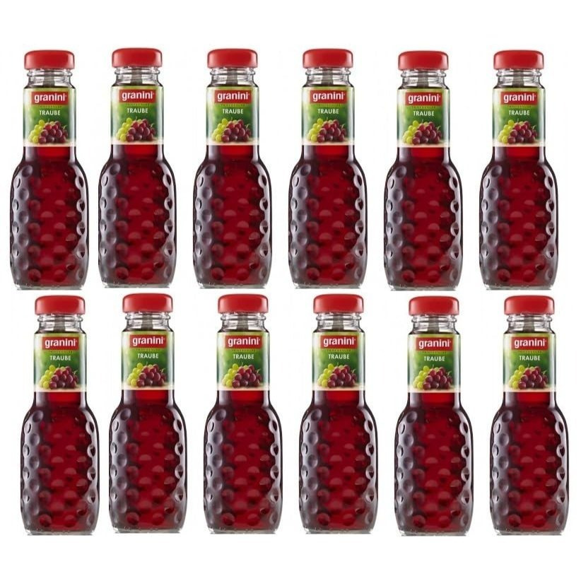 Image of 12 Bottles Of 200ml Granini Grape Juice In Reusable Deposit Glass Bottles Grape Drinking Pleasure
