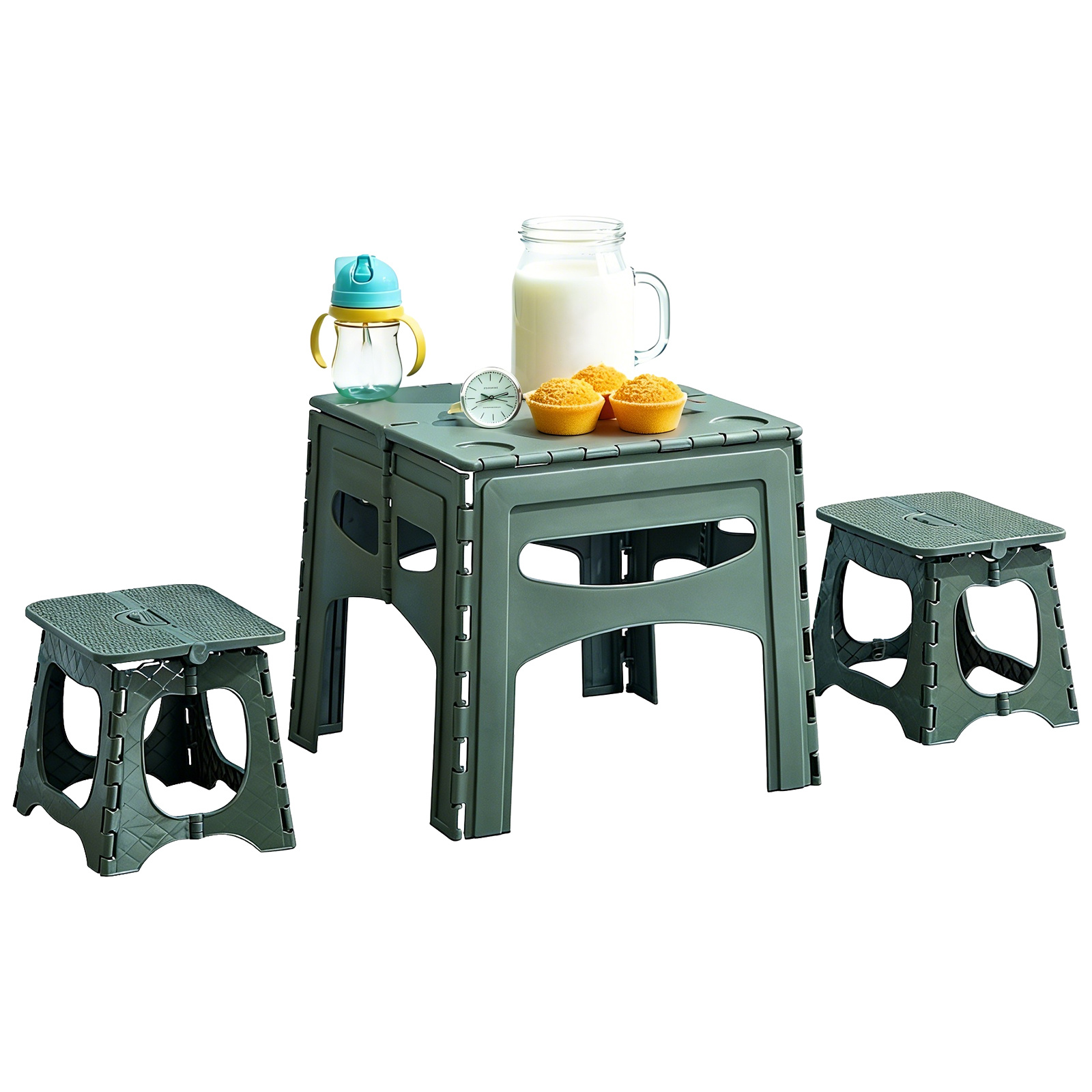 Image of Portable Folding Table And Chair Set, Durable Plastic, No , Lightweight And Sturdy, Ideal For Camping, Picnics, Beach, Backyard, Garden, Patio, Indoor/outdoor Use – Compact Folding Design