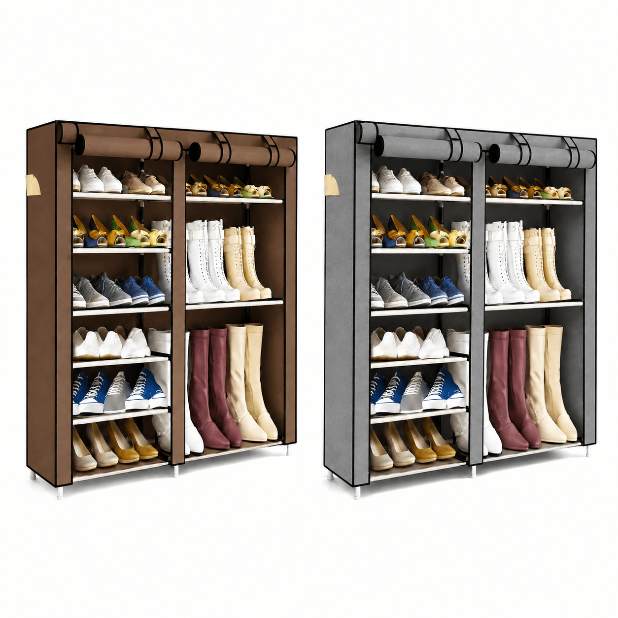 TEMU Armadio in Tessuto Anta 120x30x110 cm �� Organizzatore Multi Ripiano con Struttura in Acciaio Scarpiera Salvaspazio