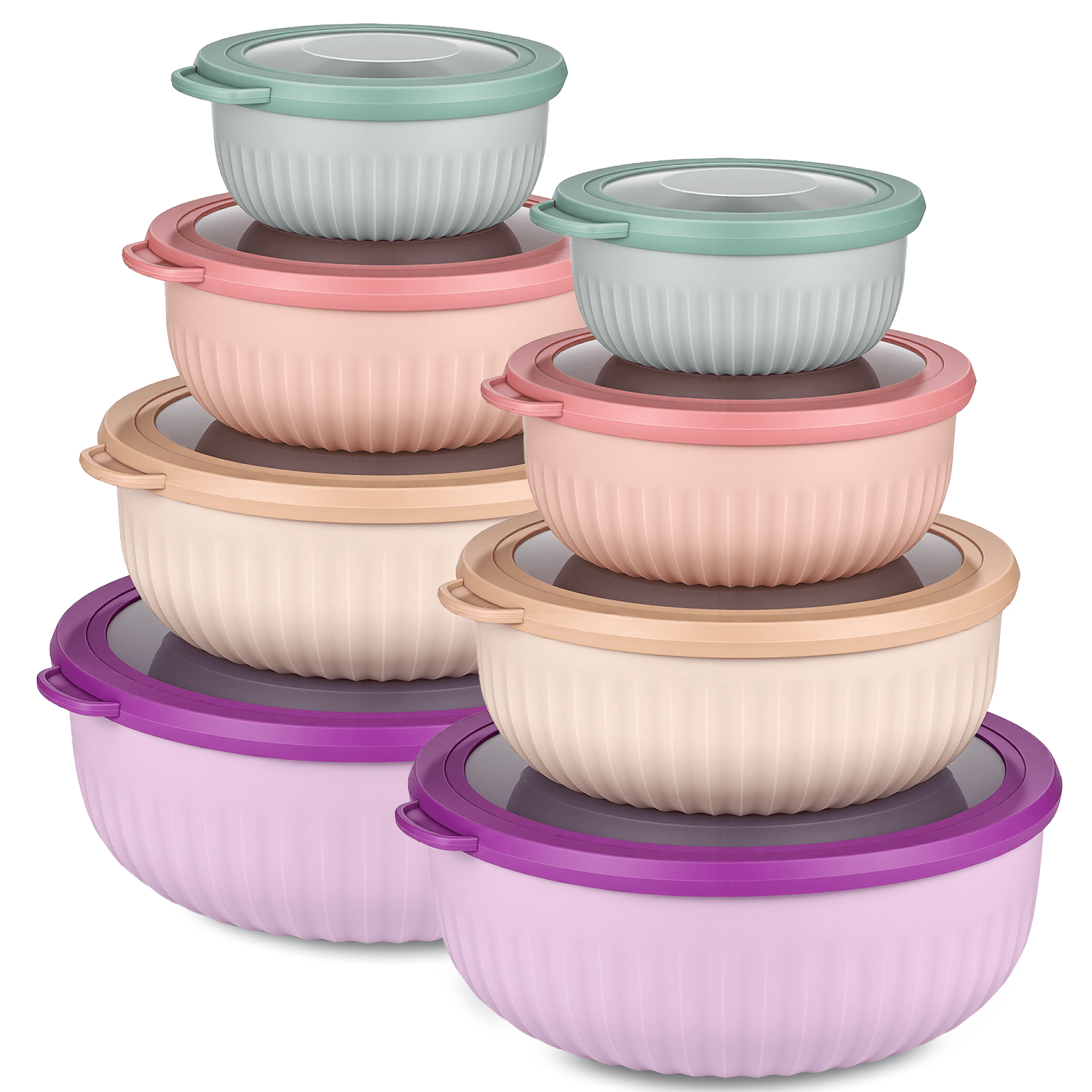 8pcs Set Of Mixing Bowls With Wide Rim And Lid, Salad Bowls In Sizes, Snack Bowls, Suitable For Deep Freezing, Party Accessories, Weddings