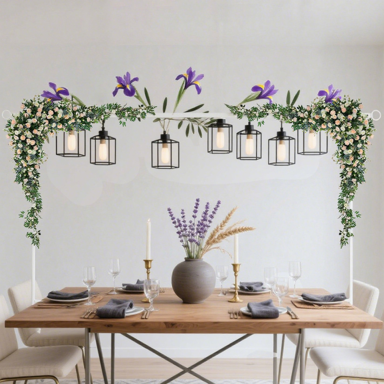 Extendable Table Arch, H: 78.5–118 Cm, W: 107–265 Cm, Metal, Birthday & Wedding, Decorative Table Rod, White
